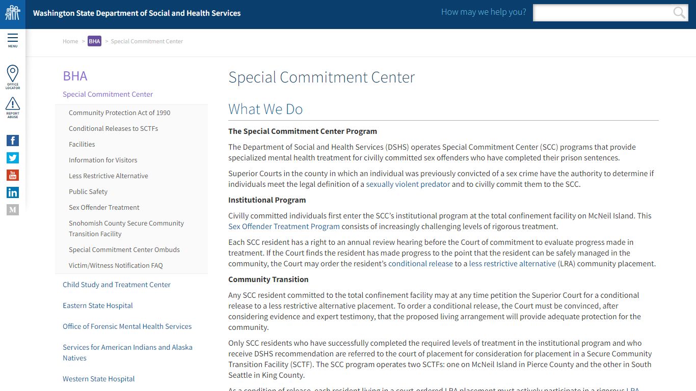 Special Commitment Center | DSHS - Washington